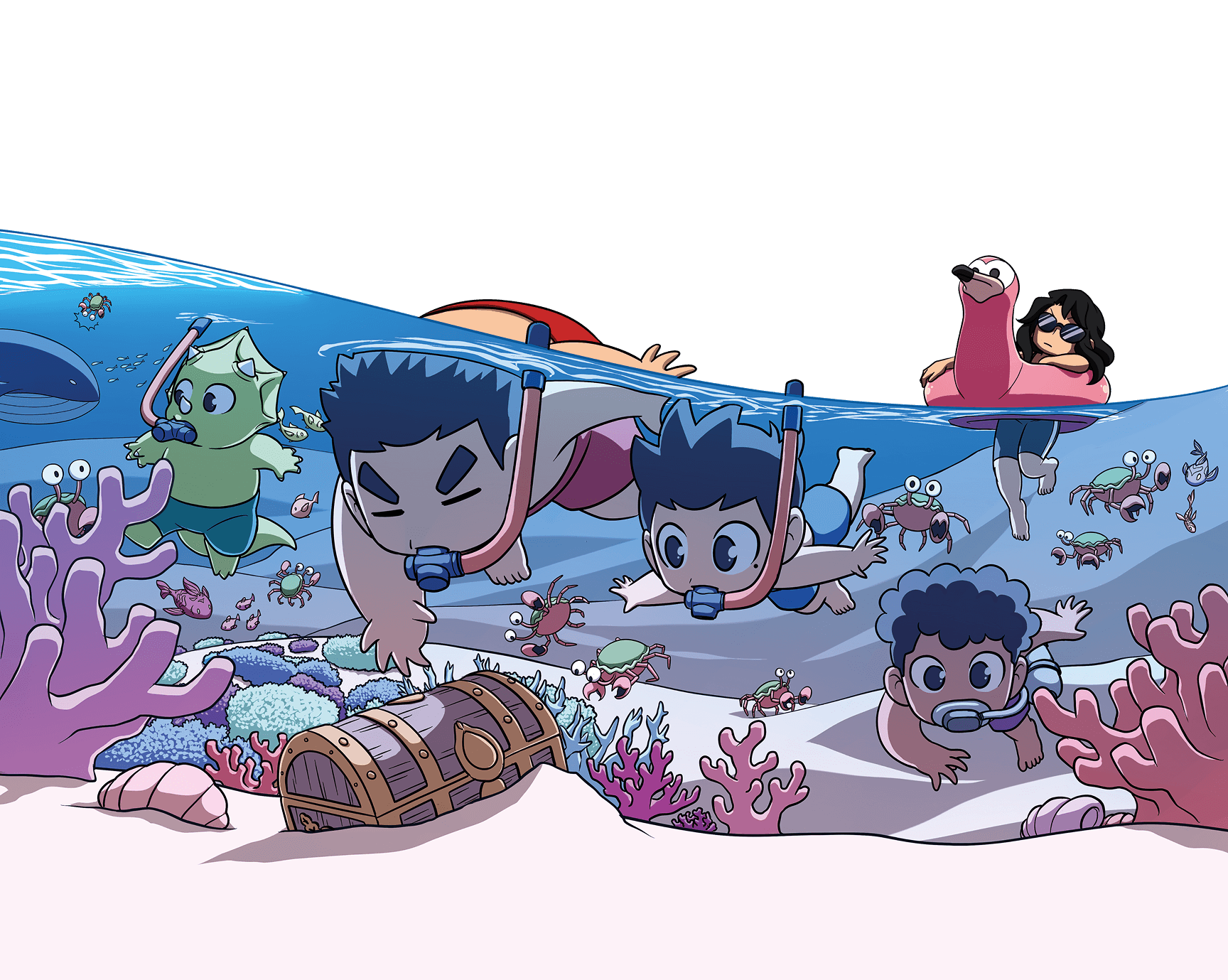 Beach and underwater scene